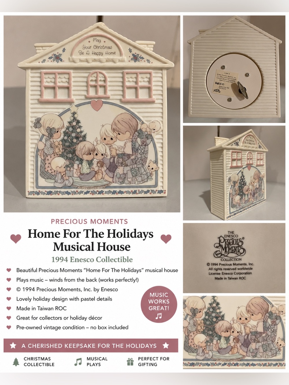 Vintage 1994 Precious Moments Musical House May Your Christmas Be A Happy Home